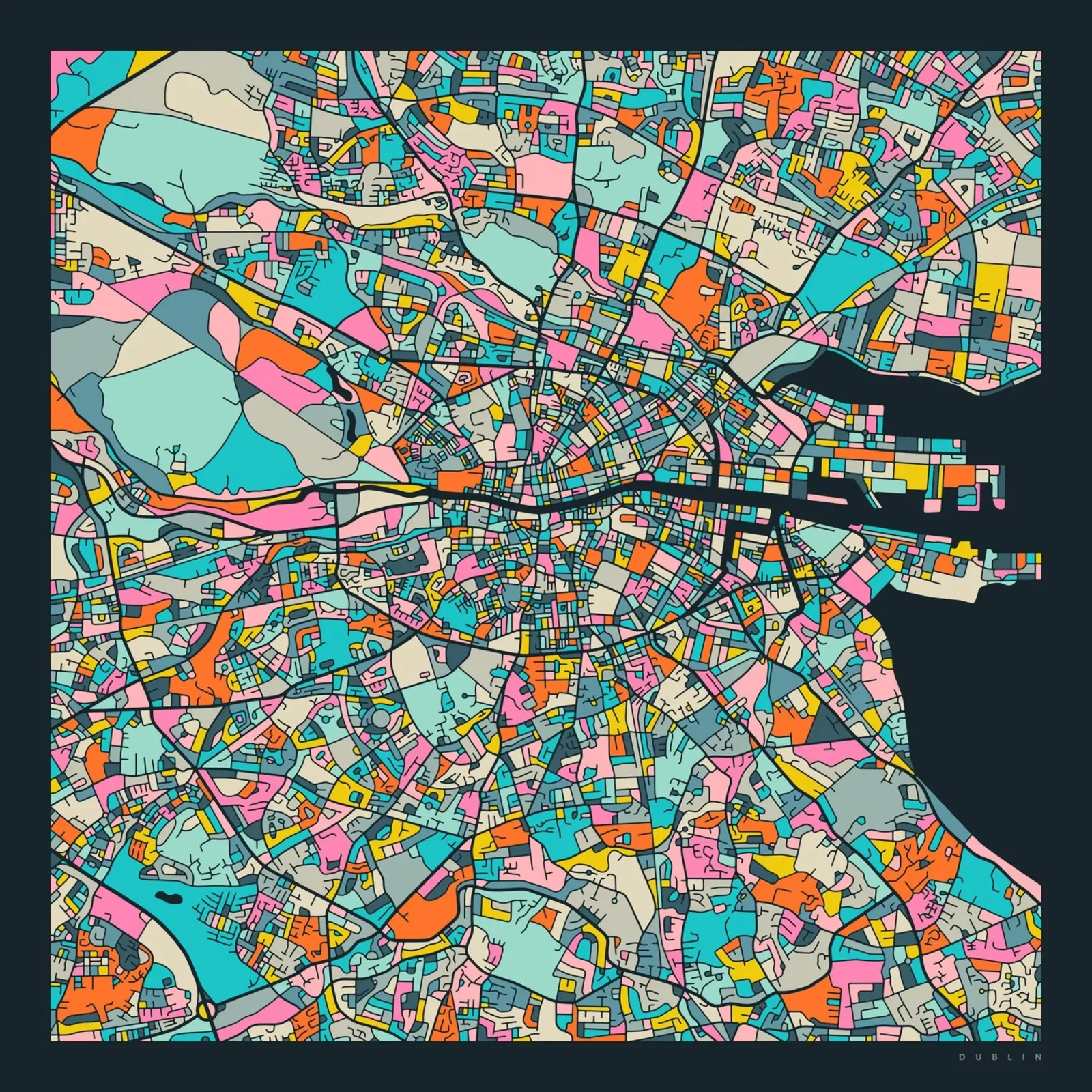 MAPPA DI DUBLINO carta hahnemühle da Jazzberry Blue