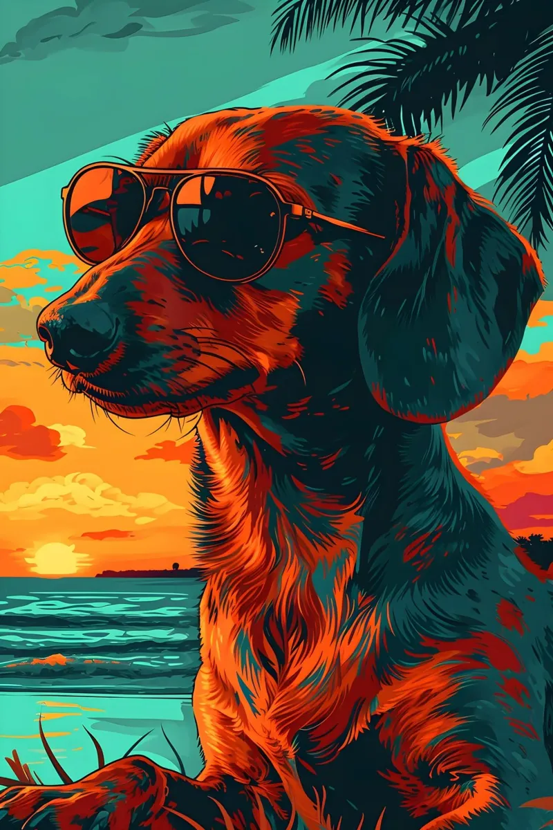 Dackel mit Sonnenbrille am Strand pellicola backlit da WILD ART