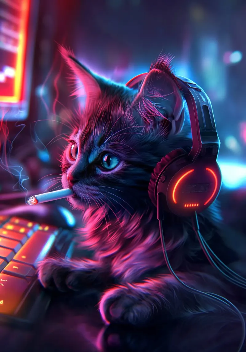 Gatto fumatore di Cyberpunk Gamer pellicola backlit da Fleur de Lys