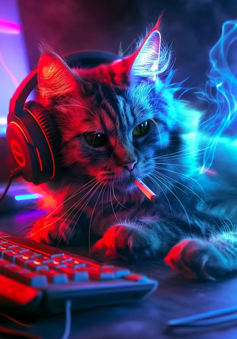 Gatto fumatore di Cyberpunk Gamer pellicola backlit da Fleur de Lys
