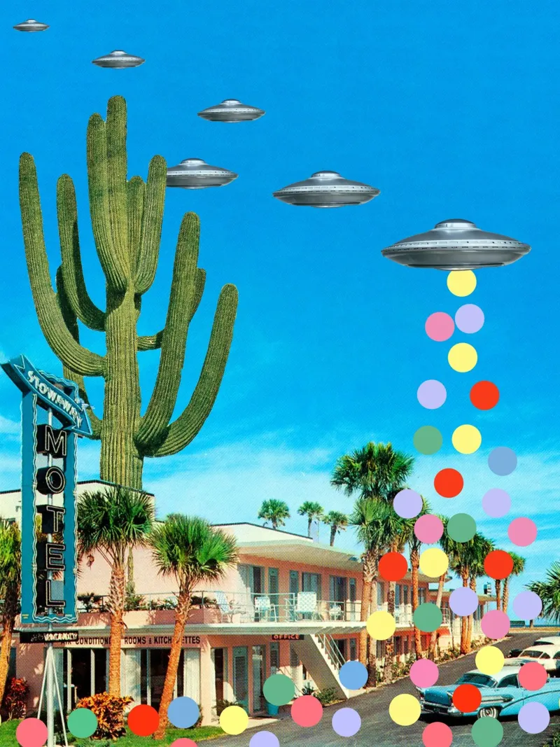 UFOs on Holiday (Alien confetti) poster con telaio in legno da MsGonzalez