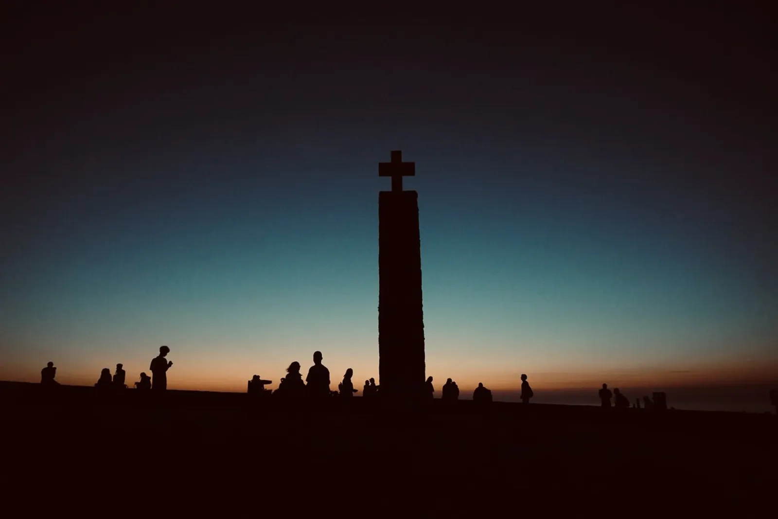 Cross Statue over the sunset canvas with Floater frame by KISSA STUDIO