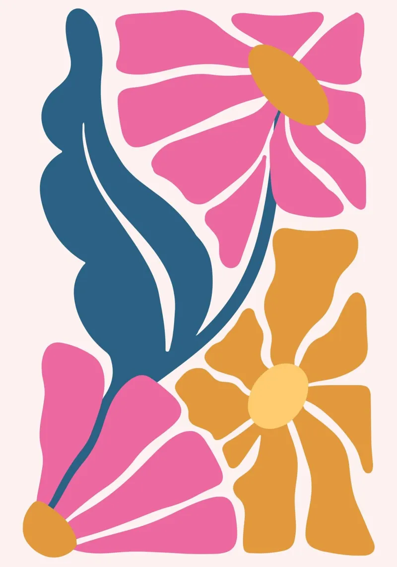 Art abstrait rétro floral - Mid-Century Modern Boho Art Print panneau forex de NorwesClub