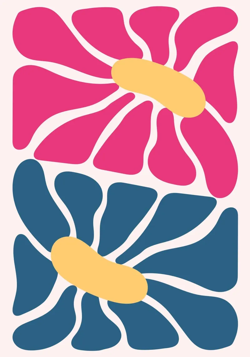 Duo astratto di fiori e stampa rosa e blu moderna di metà secolo poster da NorwesClub
