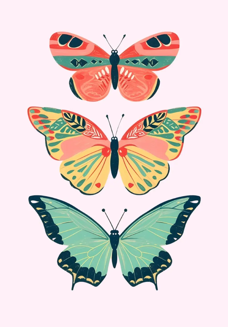 Boho Butterfly Trio Art | Vibrant Psychedelic Insects Print lámina retroiluminada de NorwesClub