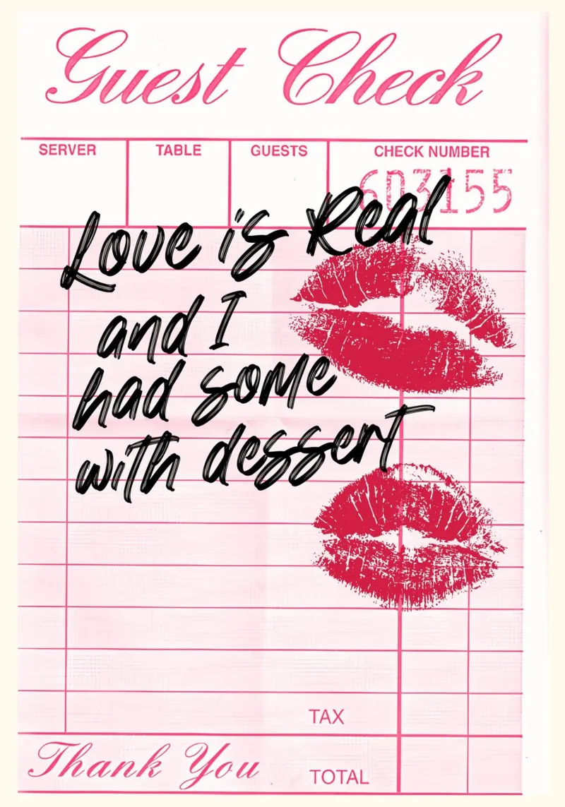 "Love Is Real" Gast Scheck Druck | Retro Romantic Küche Ar Hahnemühle von NorwesClub