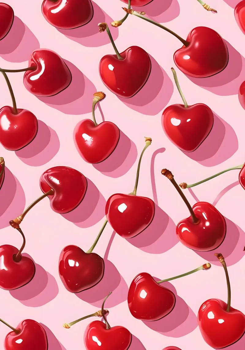 Pop Art Kirschen Muster | Lebendiges Rot Rosa Küchendekor Poster mit Kunststoffrahmen von NorwesClub
