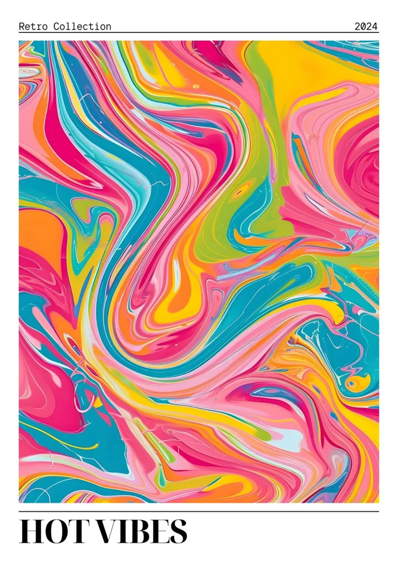 "Hot Vibes" Retro Swirl Abstract | Psychedelic Fluid Art Pri alluminio dibond da NorwesClub