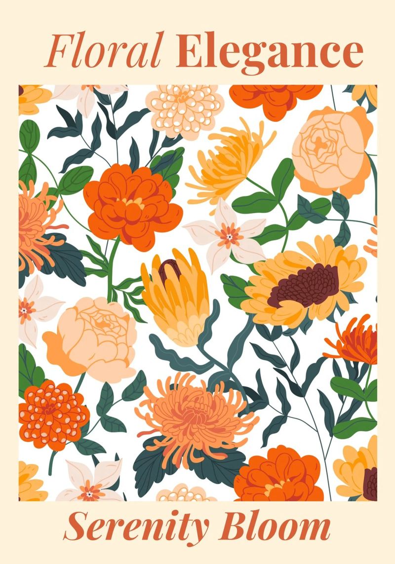 "Eleganza floreale: Serenity Bloom" | Botanical Pattern Art Pr carta hahnemühle da NorwesClub