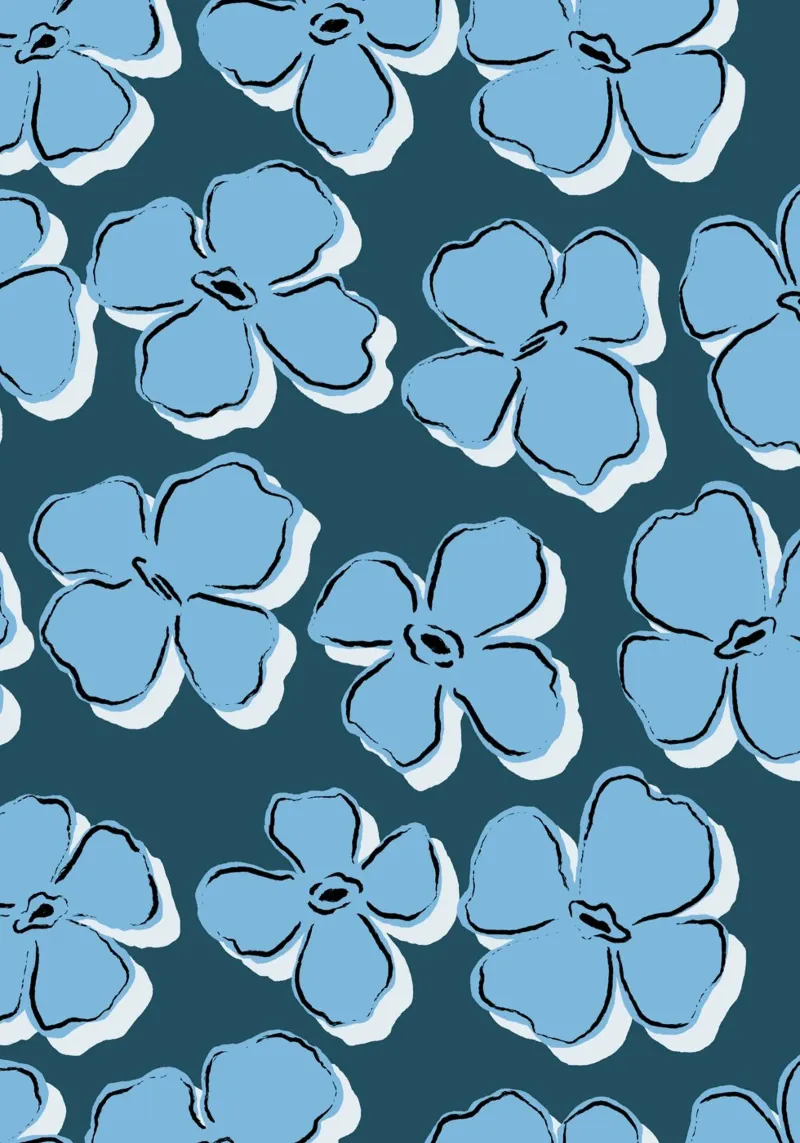 Pop Art Blue Flowers Pattern | Andy Warhol Inspired Floral P poster with plastic frame by NorwesClub