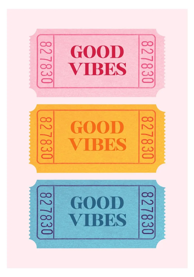 Biglietti retrò "Good Vibes" - Stampa estetica Pop Art pellicola backlit da NorwesClub