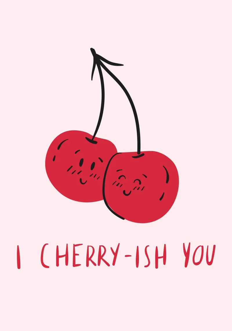 "I Cherry-ish You" Witzige Kunst | Niedliche Kirsche Liebe drucken Poster mit Kunststoffrahmen von NorwesClub