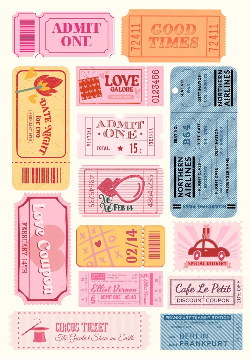 Biglietti d'amore e di viaggio d'epoca - Stampa collage pop art rétro pellicola backlit da NorwesClub