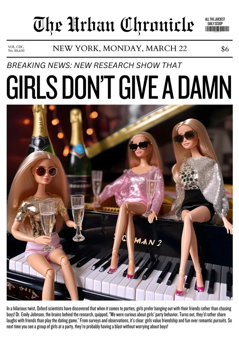 Giornale "Le ragazze non se ne fregano niente" | Barbie Party Pop Art P poster con telaio in plastica da NorwesClub