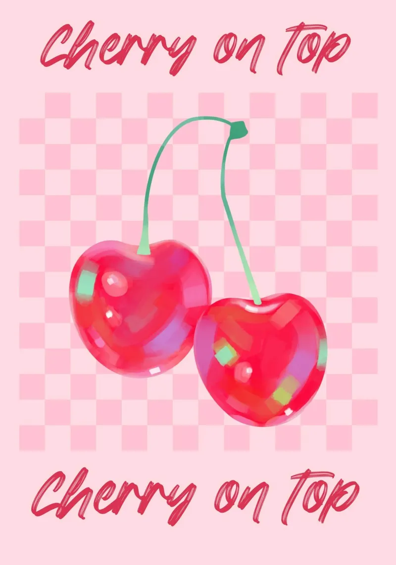 "Cherry on Top" Rosa Pop Art | Lebendige Frucht Ästhetik Druck Leinwand mit Schattenfugenrahmen von NorwesClub