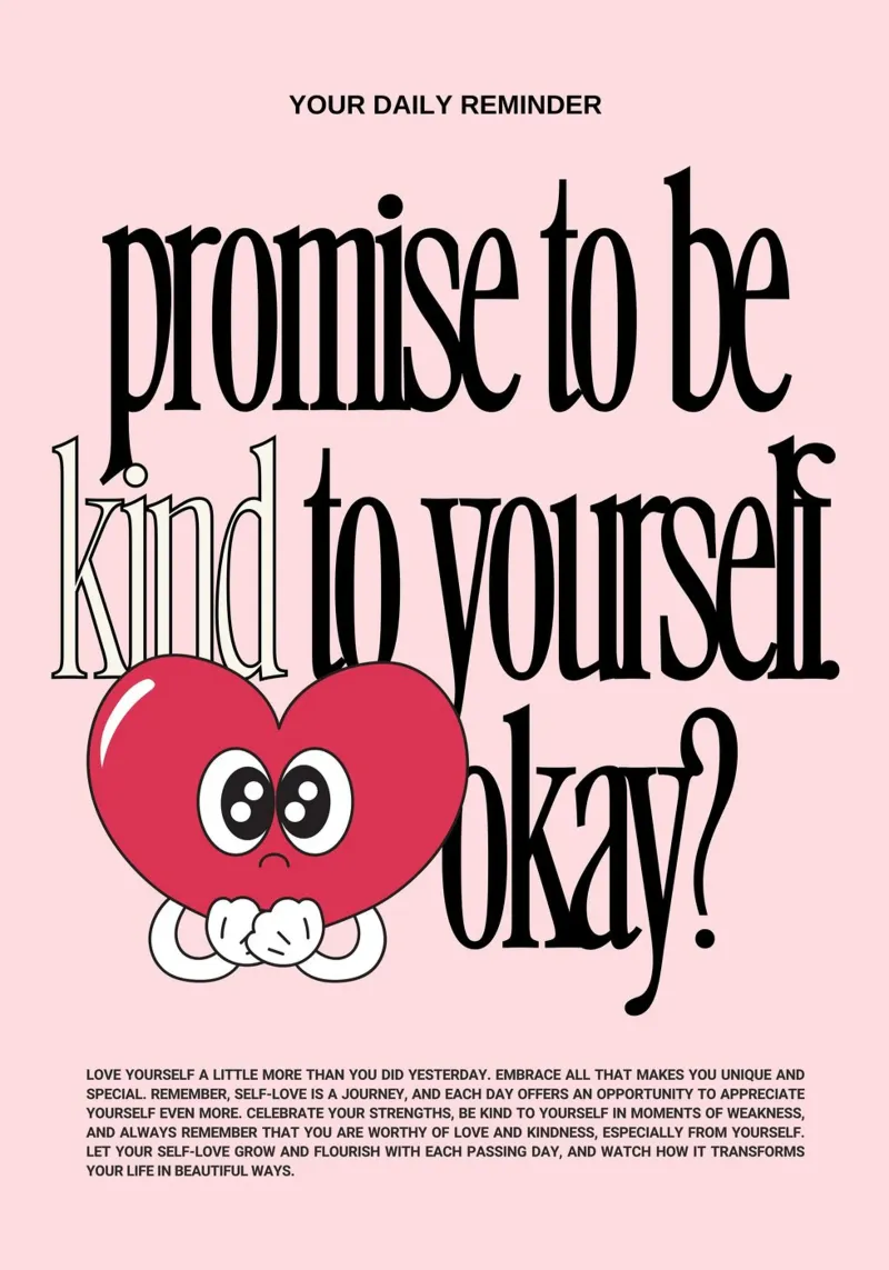 "Prometti di essere gentile" Cuore rosso - Motivazione all'amore per se stessi Prin poster con telaio in legno da NorwesClub