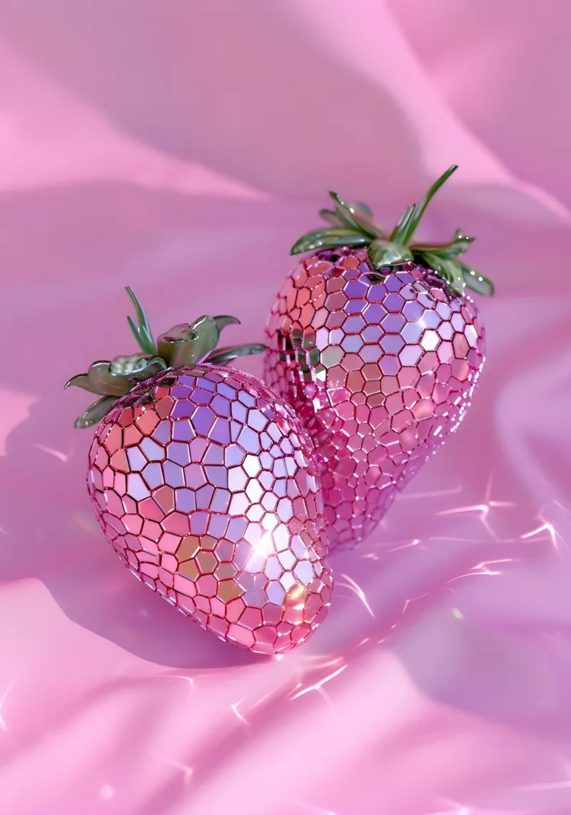 Sparkling Disco Strawberries | Pink Reflective Pop Art Print canvas by NorwesClub