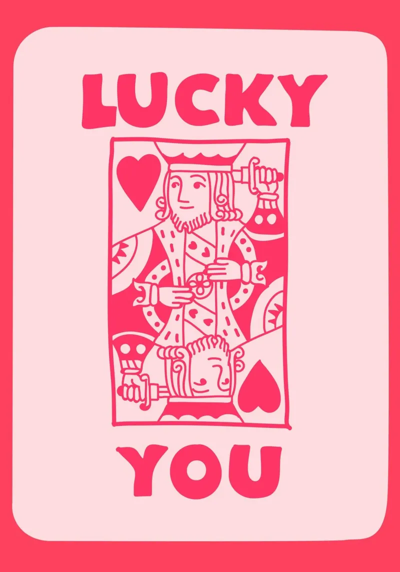"Lucky You" Re di cuori Pop Art | Stampa retro del gioco di carte alluminio dibond da NorwesClub