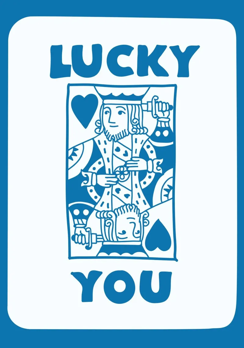 "Lucky You" Harten Koning Pop Art | Blauw Retro Kaart Print canvas met Baklijst van NorwesClub