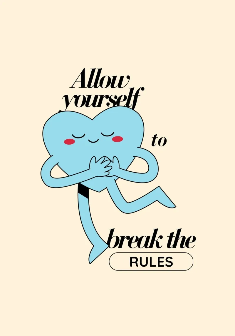 "Permetti a te stesso di infrangere le regole" | Blue Heart Fun Quote Art poster con telaio in legno da NorwesClub
