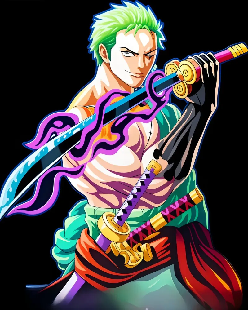 Zoro ein Stück Neon Kunst Hahnemühle von BONANZA
