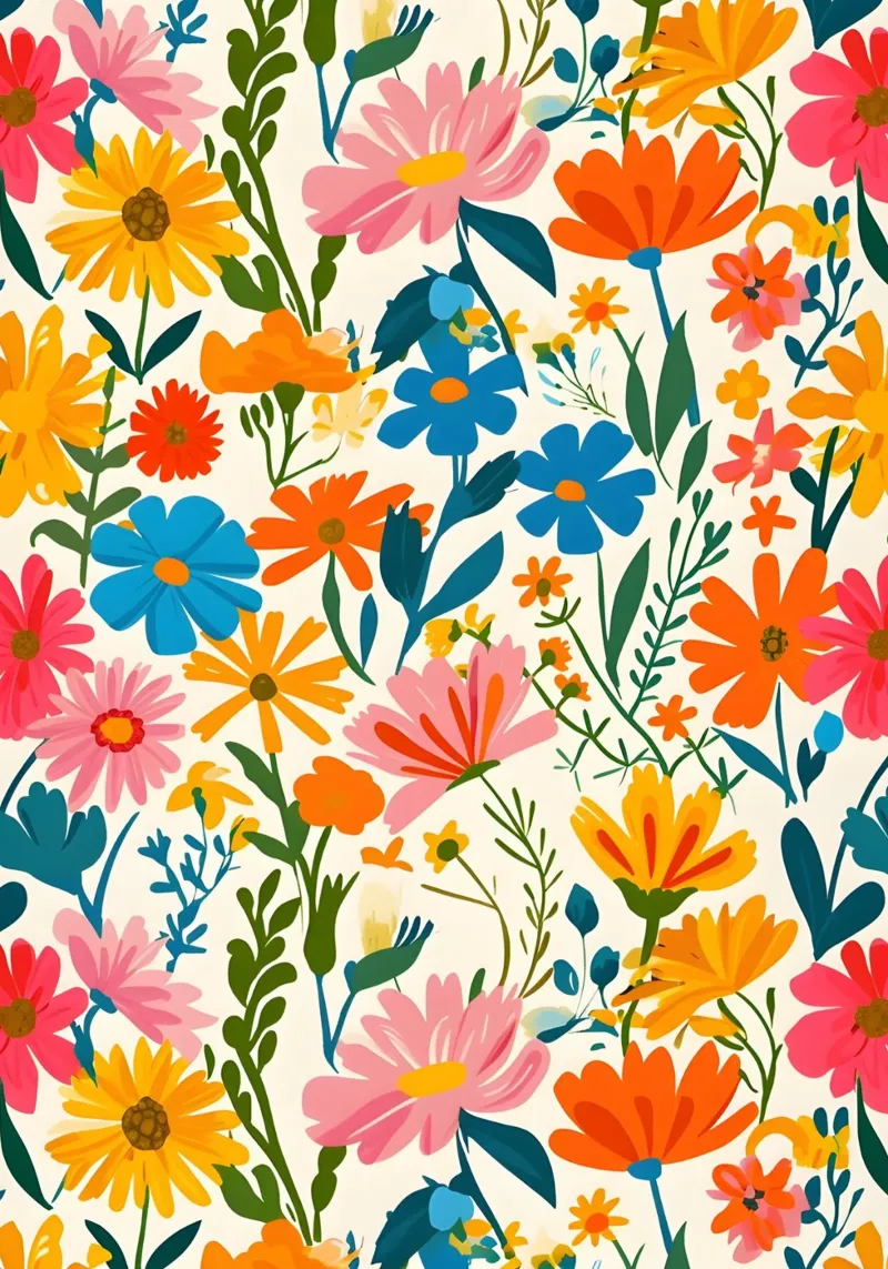 Vibrant Folk Art Floral Pattern | Modern Eclectic Botanical poster con marco de aluminio de NorwesClub
