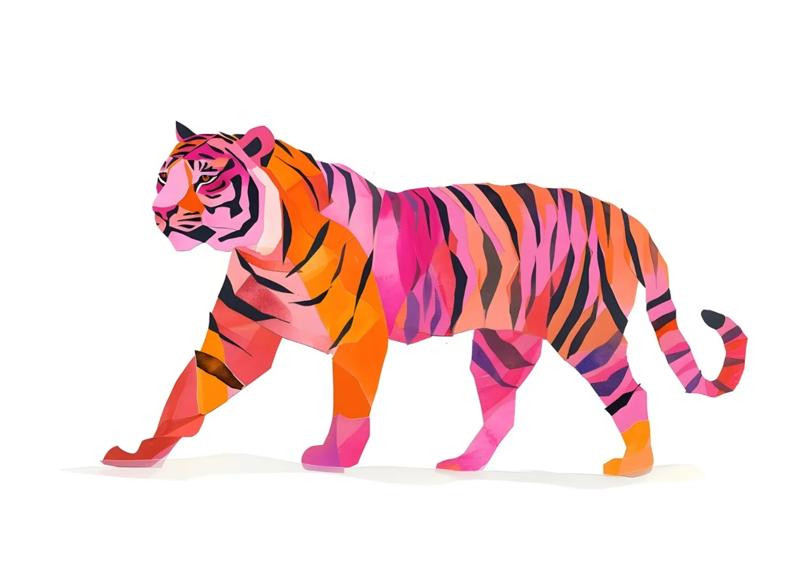 Abstract Roze & Oranje Tijger | Pop Art Wilde Dieren Print hahnemühle van NorwesClub