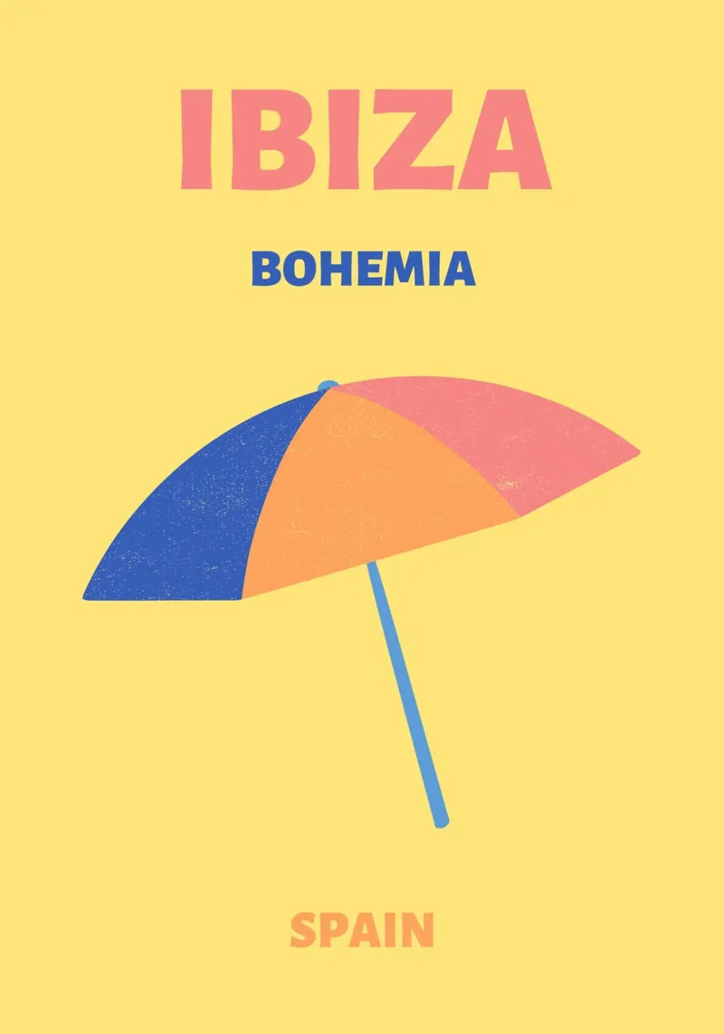 Ibiza Bohemia Beach Umbrella | Retro Summer Travel Print metacrilato de NorwesClub