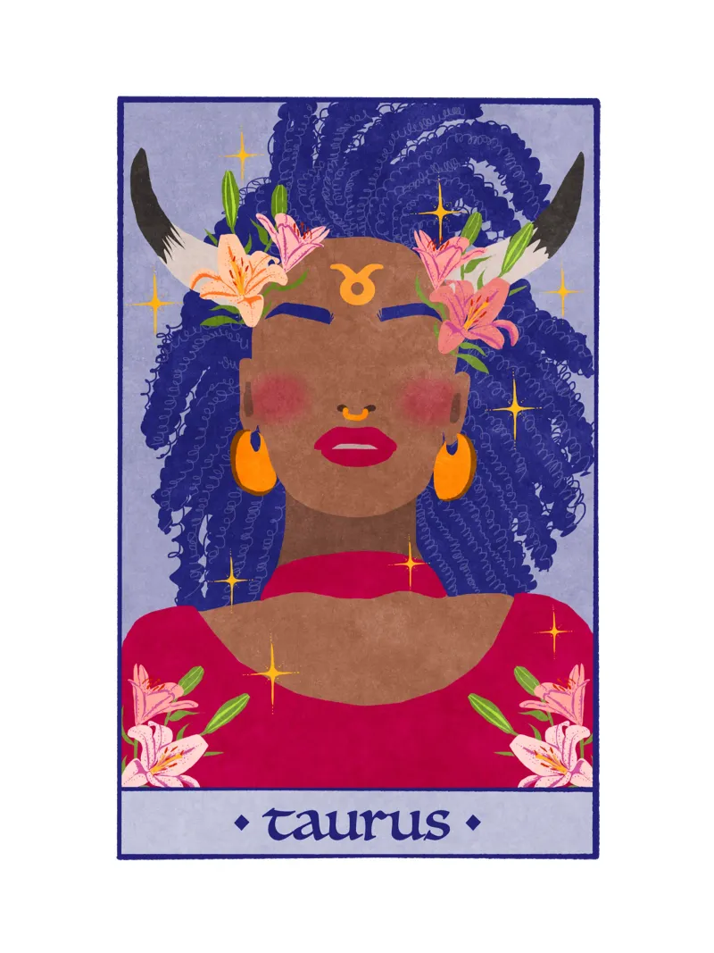 Toro - Segno zodiacale poster con telaio in legno da Illustration Raissa Oltmanns
