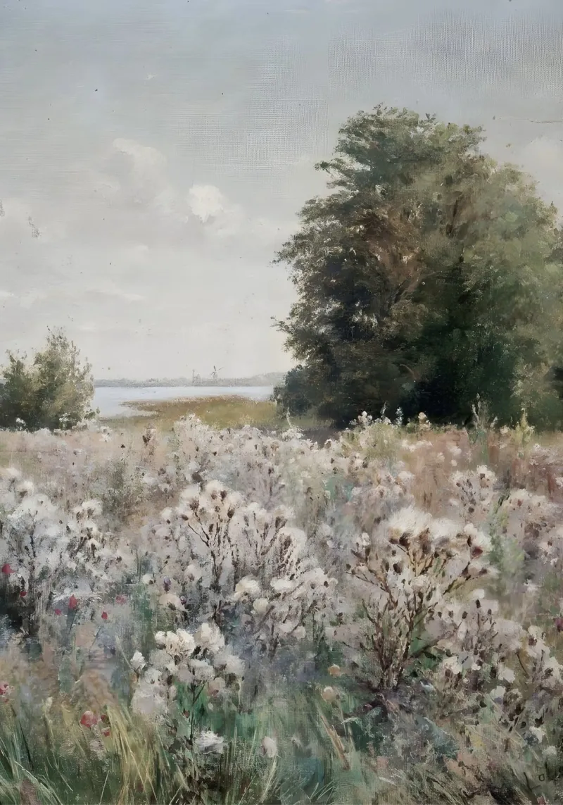 Pissarro - Wilde bloemenweide | Impressionistisch landschap Print canvas met Baklijst van NorwesClub