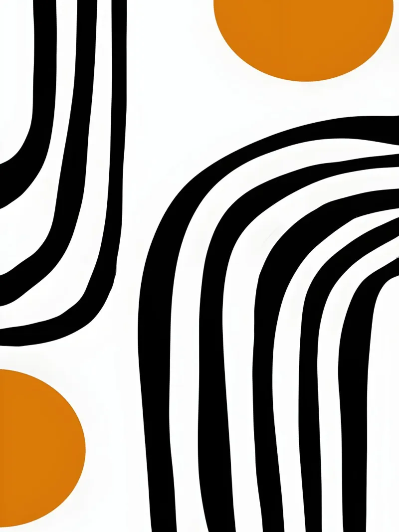 Bauhaus Abstract - Lines and circles in black and orange canvas by Casa Calm