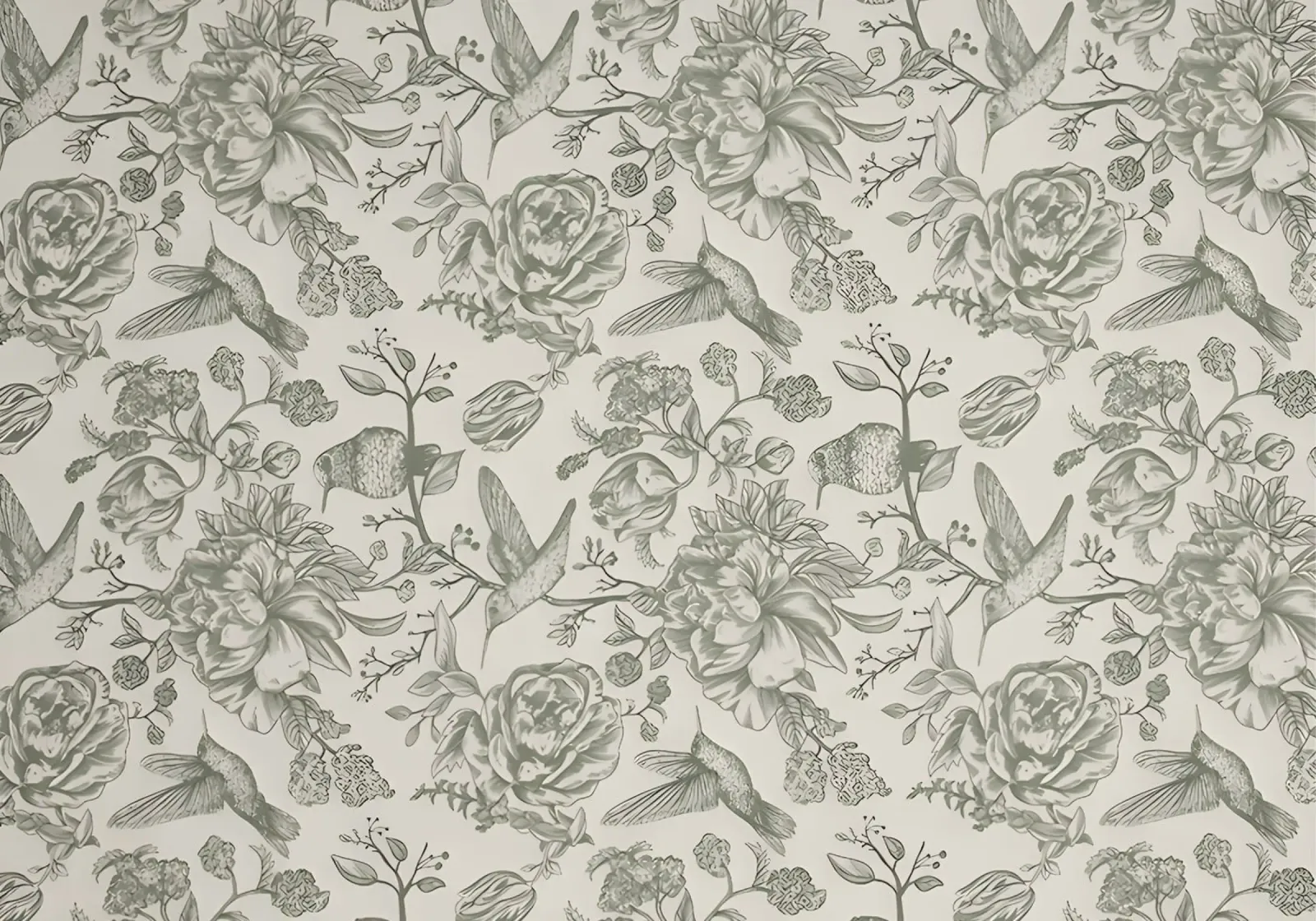 Hummingbird & Peony Pattern | Vintage Botanical Wallpaper Pr alu dibond de NorwesClub