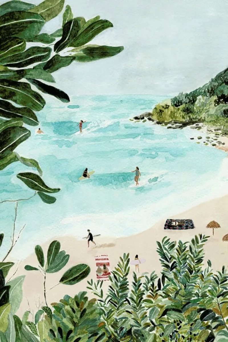 Sunny Beach poster with wooden frame by Isabelle Vandeplassche