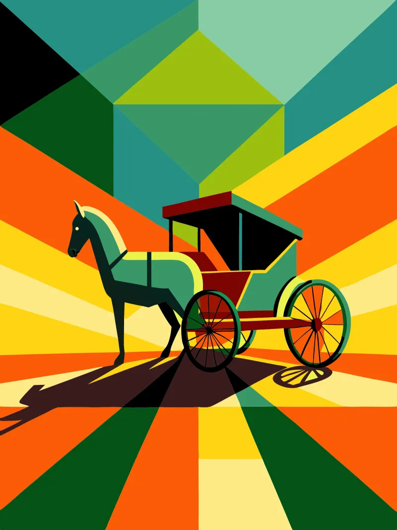 Vettore carrozza trainata da cavalli carta hahnemühle da Elfath