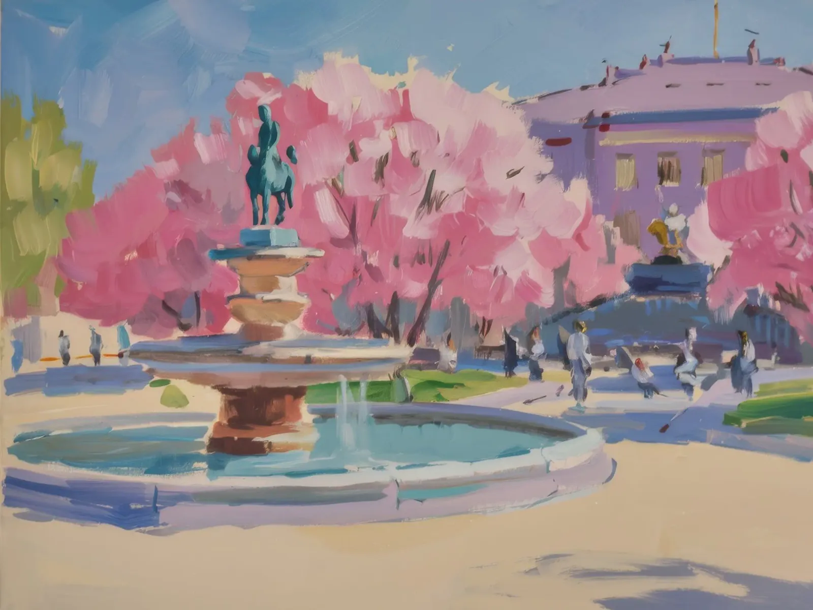 Fontana della gioia in fiore poster con telaio in alluminio da Celestial Harmony