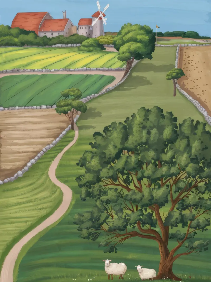 Vue sur les terres agricoles en patchwork hahnemühle de Silk Palette
