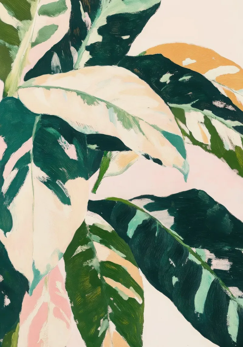Botanische gouache bladeren in zonlicht canvas met Baklijst van Euphoria Theresa