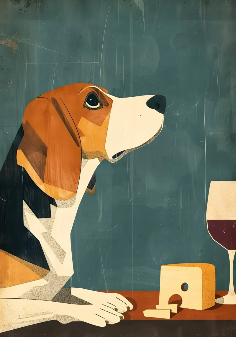 Beagle Käse und Wein pellicola backlit da WILD ART