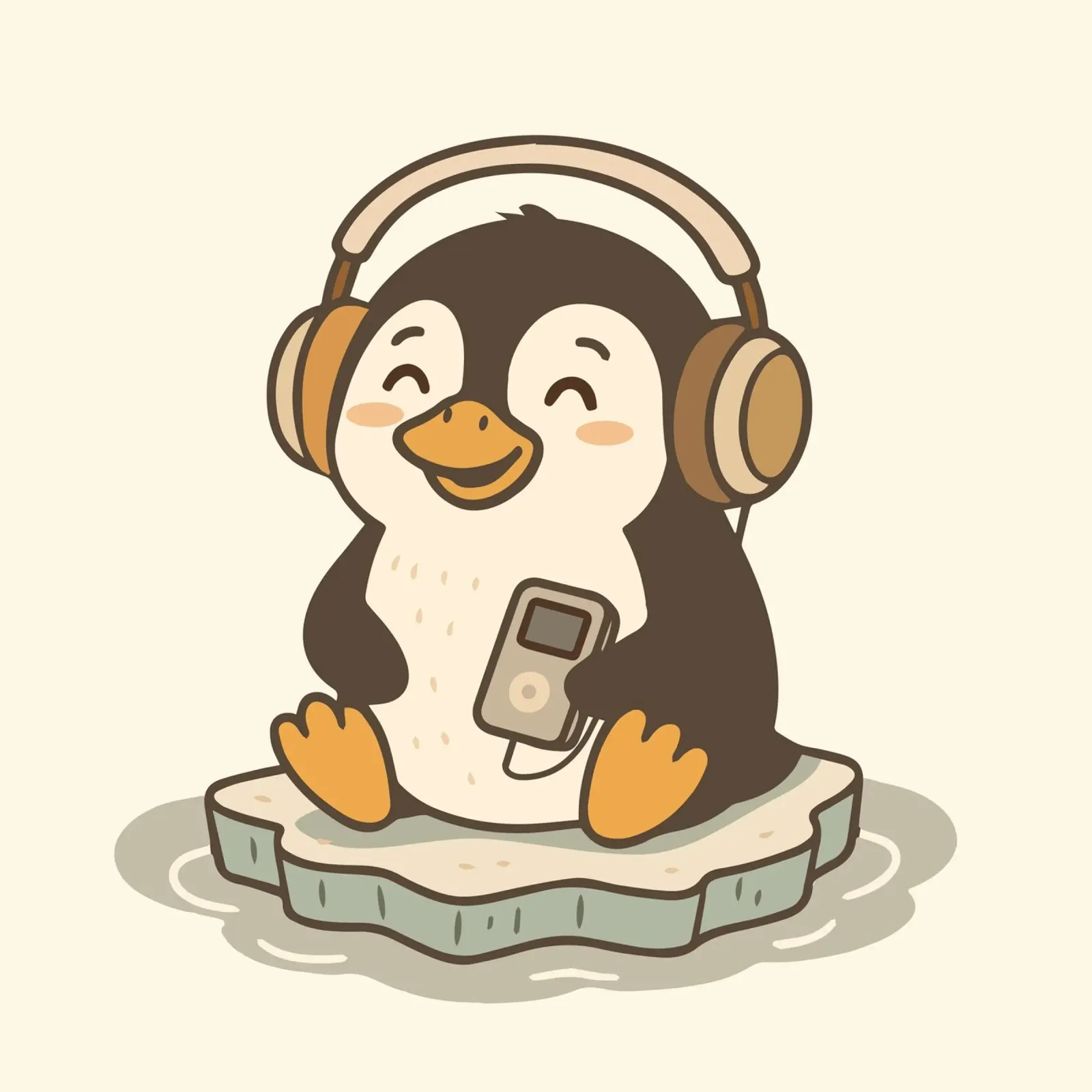 Pinguino amante della musica con cuffie - Allegro motivo animale tela con Cornice a cassetta da namosh