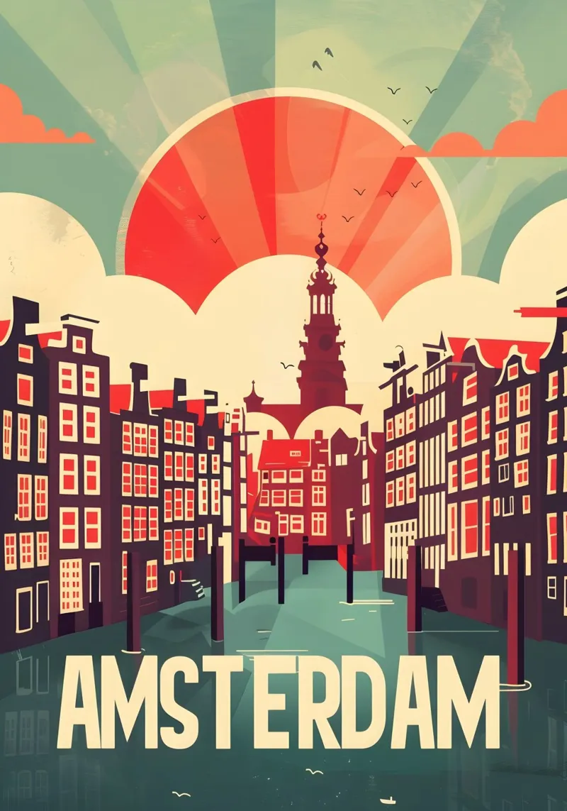 Amsterdam vintage Reiseposter poster con telaio in alluminio da Vintage Travel Art