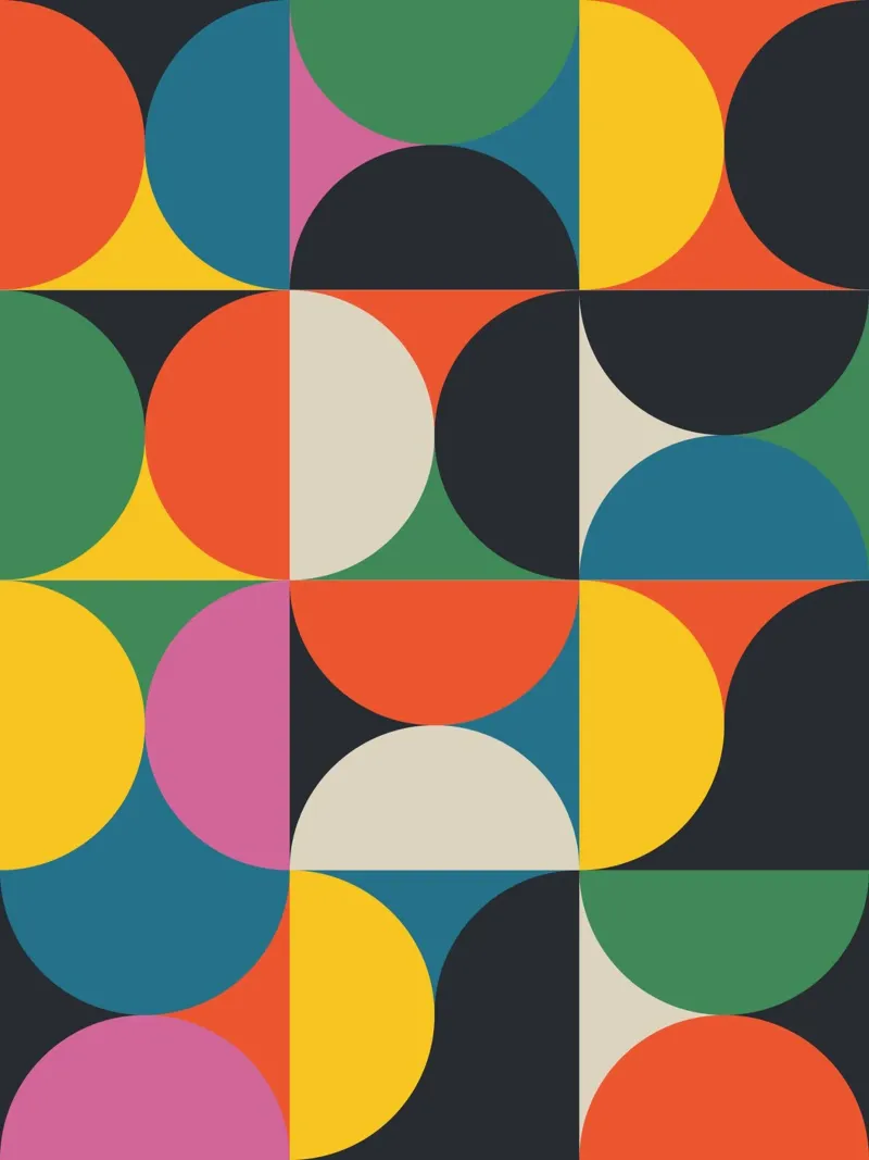 Motivo geometrico a semicerchio colorato della modernità di metà secolo alluminio dibond da THE MOTIVATED TYPE
