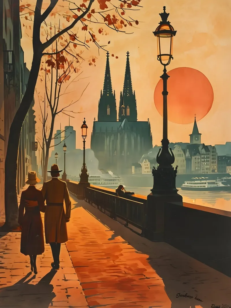 Cologne Cologne Cathedral Vintage Art poster with aluminum frame by Vintage Travel Art