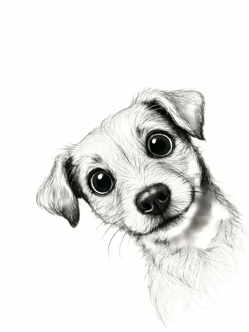 Peeking Terrier Sketch - Arte lindo perro lámina retroiluminada de flufftee
