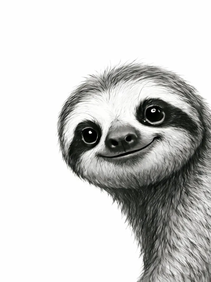 Esquisse de paresseux souriant - Adorable ami de la jungle poster avec cadre en bois de flufftee