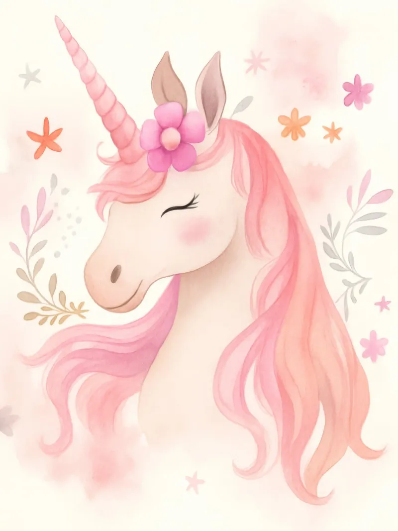 Magical Unicorn Princess in Pink Pastel Fantasy Animal Art canvas by Gentle Echoes Art