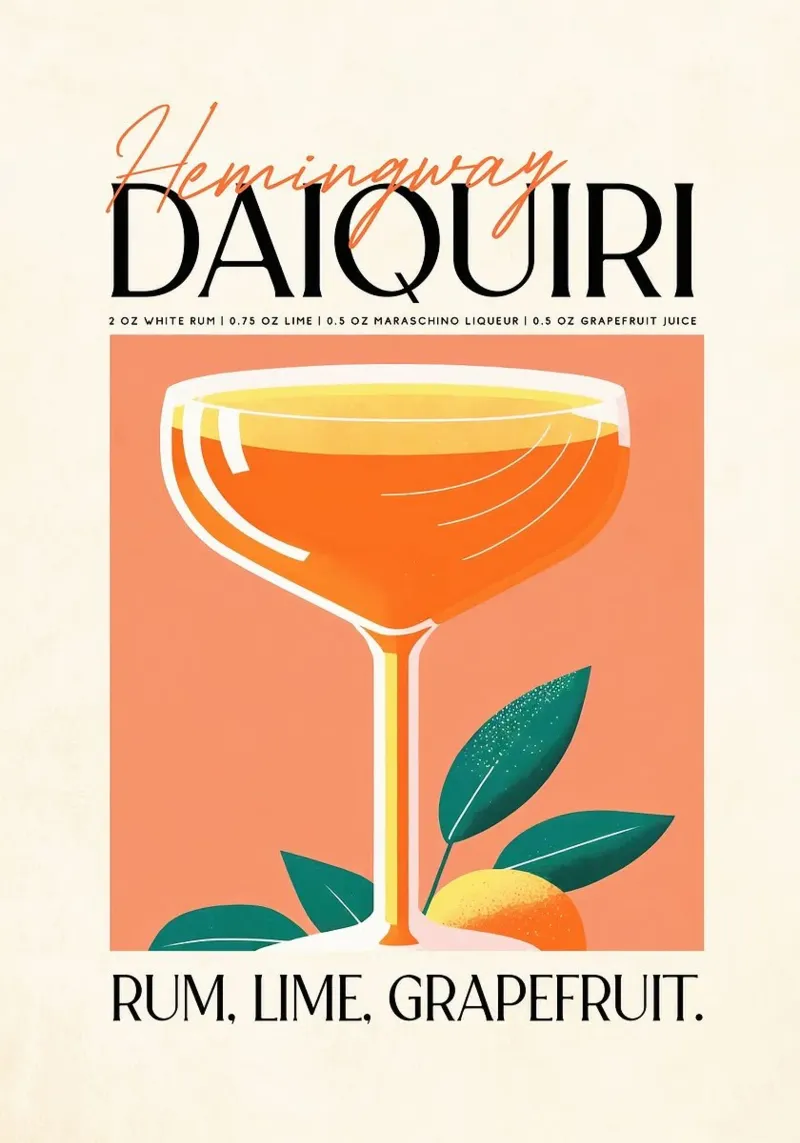hemingway daiquiri poster met kunststof frame van John C Labut