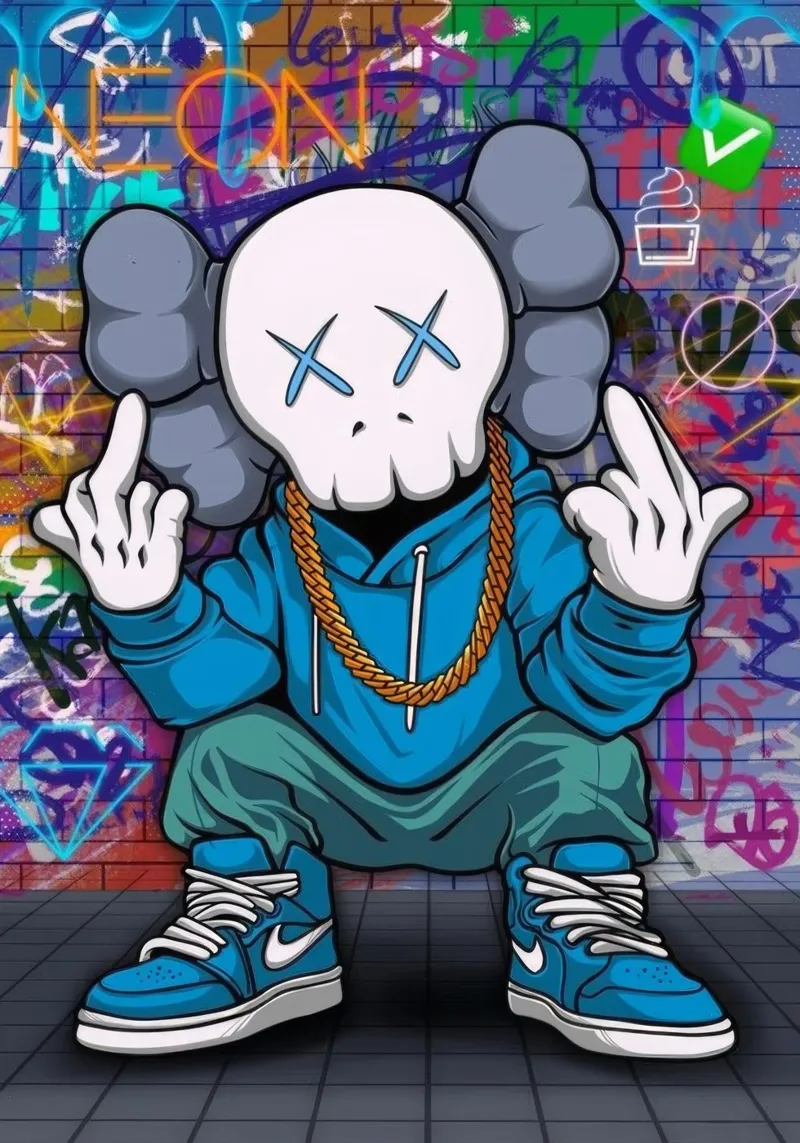 Cartoon Character with Graffiti Background carta hahnemühle da Nando Art