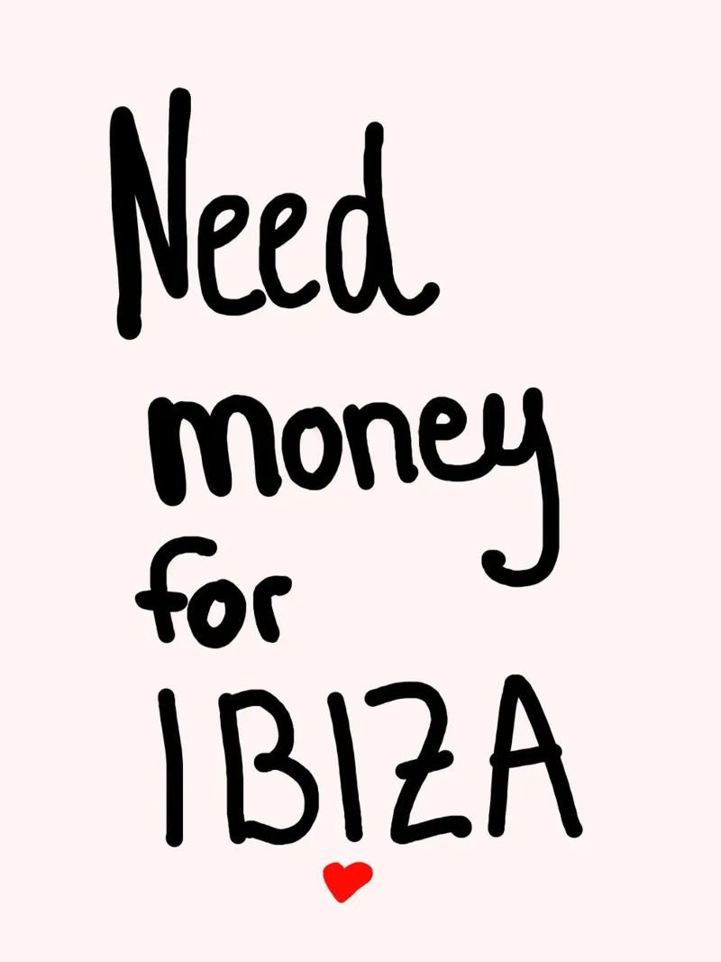 Need money for Ibiza poster con telaio in legno da Hej Ibiza by Ute Arnold