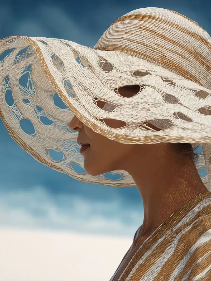 Donna con grande cappello da spiaggia tela con Cornice a cassetta da Imagine