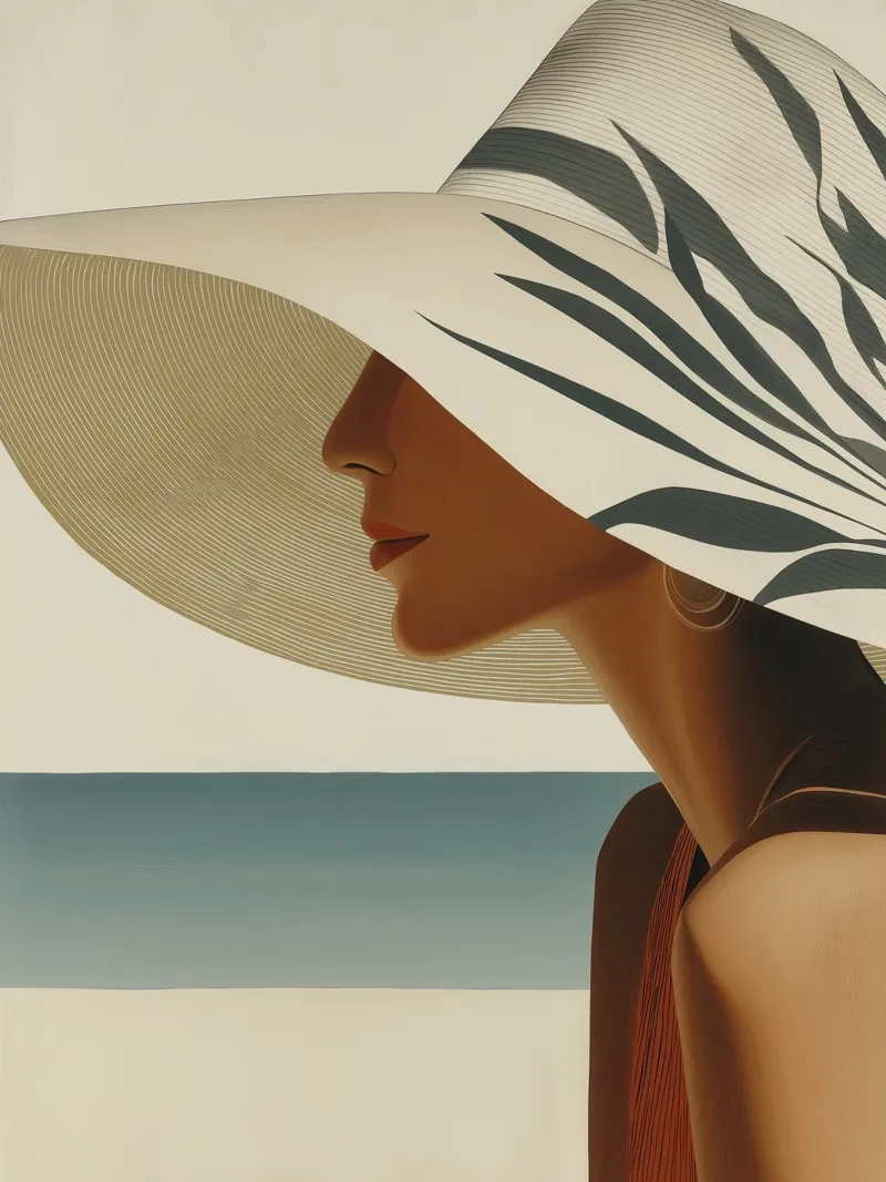 Donna con cappello sulla spiaggia carta hahnemühle da Imagine